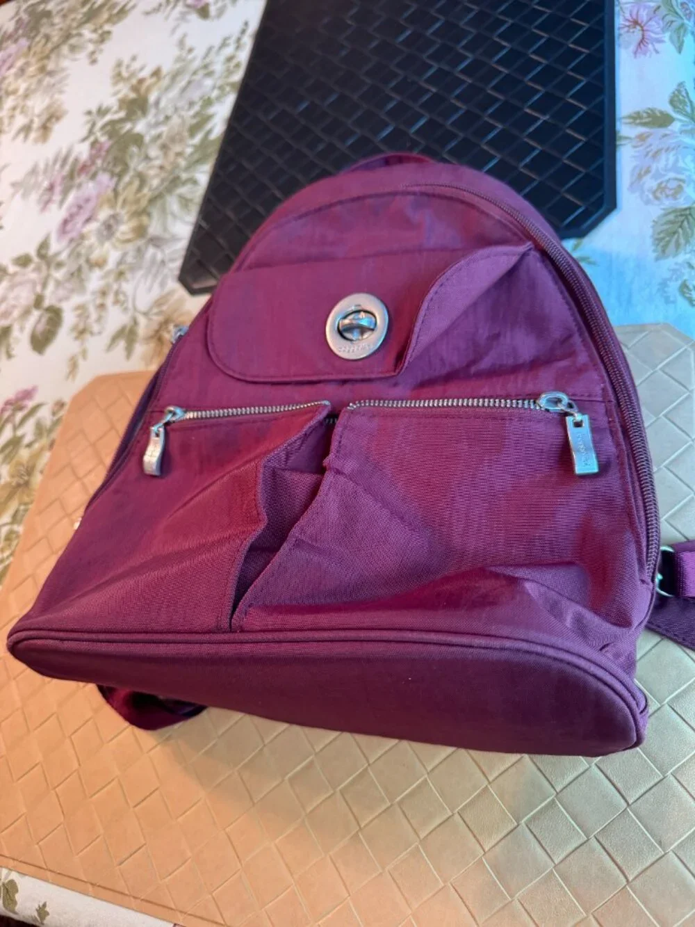 Baggallini Naples Convertible Small Daypack Sling Crossbody, Dark Cherry